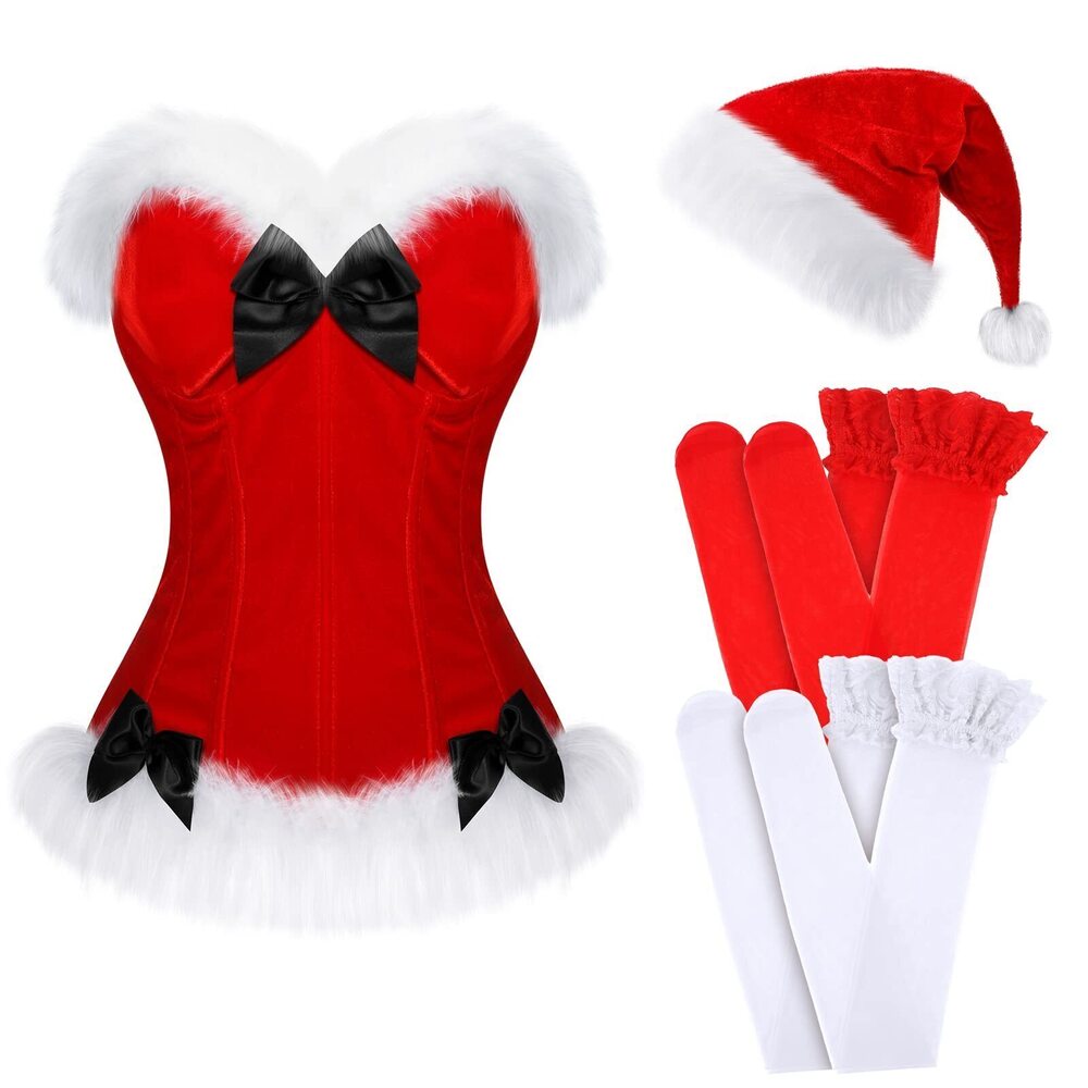 6739 4 Pcs Christmas Santa Costume Girls Claus Costume Santa Suit Fancy